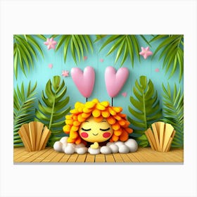 Retro Hawaii Style Graphics With Happy Figures, Sea, Sun And Nature Theme, Kawaii Style Stampe su tela