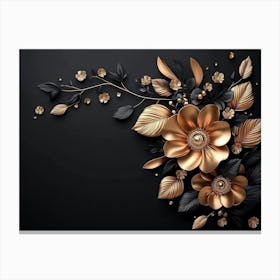 3d Artwork Illustration Background With Golden Jewelry And Flowers 2 Canvas Print