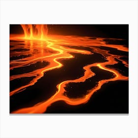 A Close Up Shot Of Molten Lava Flowing On A Black Surface, Creating A Dramatic And Powerful Image Of Nature S Raw Energy Canvas Print