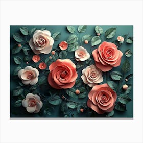 Roses Surrounded By Leaves And Flowers 1 Canvas Print