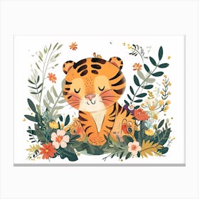 Little Floral Bengal Tiger 3 Canvas Print