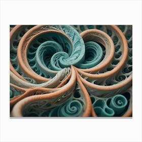 Intricate 3d Illustration Of A Surreal, Organic Structure With Interconnected Loops And Swirls In Shades Of Blue And Orange Canvas Print