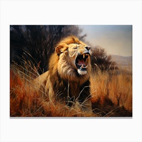 African Lion Roaring Realism Painting 4 Canvas Print
