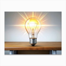 Light Bulb On A Wooden Table Canvas Print