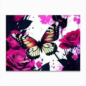 Butterfly And Roses 1 Canvas Print