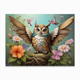 Owl With Butterflies Canvas Print