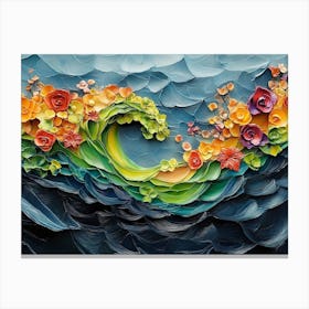 3d Relief Art with Painting of a Colorful 3d Wave Oil Painting 1 Canvas Print