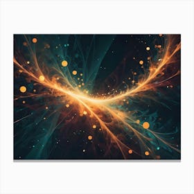 Abstract Background With Flowing Streaks Of Orange And Teal Light, Dotted With Particles, Resembling A Cosmic Event Canvas Print