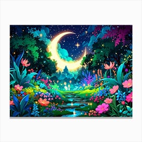 Moon And Flowers Canvas Print