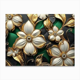 Gold And Green Flowers 5 Canvas Print