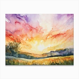 Abstract Watercolor Painting Capturing The Essence Of A Spring Sunrise In Nature Glowing With Brigh (2) Canvas Print