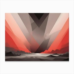 A Geometric Abstract Image Featuring A Low Poly Landscape With Red And Gray Mountains And A White Valley Canvas Print