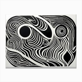 A Linocut Piece Depicting A Mysterious Abstract Shapes, black and white art, 191 Canvas Print