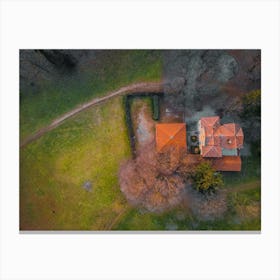 Lonely House in the Field Wall Art, Monza, Italy. Top View House Canvas Print