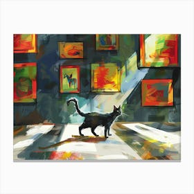 Black Cat In The Library - Wandering In The Exhibition Room Canvas Print