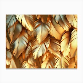 3d Golden Feathers With Luxury Leaves Texture Canvas Print