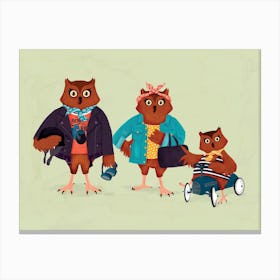 Biker Owls Animal Families Canvas Print
