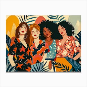 Four Women In Tropical Clothing Canvas Print