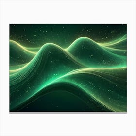 Flowing Waves Of Green Light And Particles Create A Mesmerizing Abstract Background Canvas Print