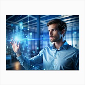 Businessman Interacting With Futuristic Digital Interface Canvas Print