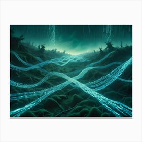 Abstract Landscape With Glowing Lines And A Mystical Atmosphere Canvas Print