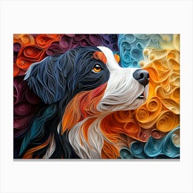 Bernese Mountain Dog Paper Quilling Portrait Canvas Print