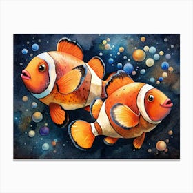 Watercolor Painting Of Two Clownfish Canvas Print