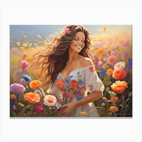 Girl In A Field Of Flowers Canvas Print