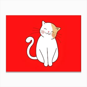 Cat On Red Background Canvas Print