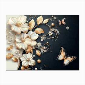 White Flowers And Butterflies Canvas Print