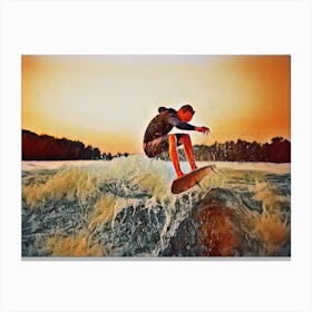 Funny Surfing Sunset Cool Canvas Print