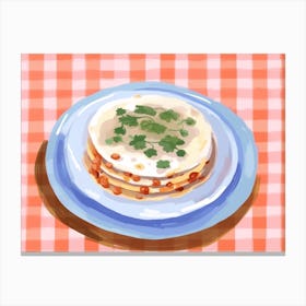 A Plate Of Lasagna, Top View Food Illustration, Landscape 4 Canvas Print