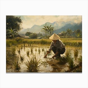 Chinese Peasant In A Rice Field Canvas Print