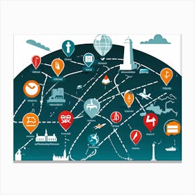 A Detailed Graphic Illustration Of Global Positioning System Icons And Symbols Floating Seamlessly (1) Canvas Print