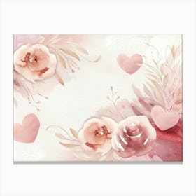 Watercolor Roses And Hearts Canvas Print