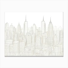 Abstract Image Of A City Skyline With Tall Buildings And A Foggy Landscape, Creating A Sense Of Mystery And Grandeur Canvas Print