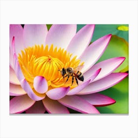 Bee On A Lotus Flower Canvas Print