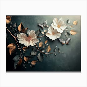 Luxurious Background With Flowers, Leaves And Butterflies 6 Canvas Print