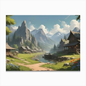 A Peaceful, Idyllic Landscape With A Village Nestled In A Valley Canvas Print