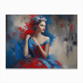 Woman In A Blue and Red Dress Canvas Print