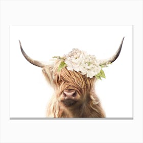 Peekaboo Floral Highland Cow Canvas Print