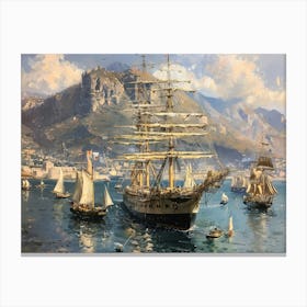 Sailing Ships In The Harbor Canvas Print