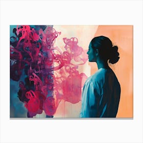 Woman Looking At A Painting Canvas Print