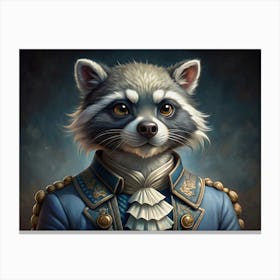 Raccoon In A Formal Blue Coat With Gold Accents Close Up Canvas Print