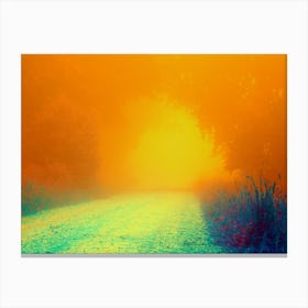 Foggy Road in a Forest at the Evening Canvas Print