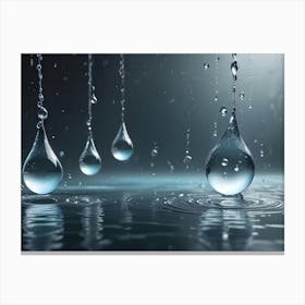 A Photo Of Water Droplets Falling Into A Pool Of Water, Creating Ripples And A Sense Of Tranquility Canvas Print