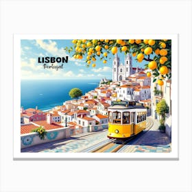 Lisbon Portugal Vintage Travel V 01 Canvas Print