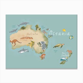 Oceania Illustrated Map Canvas Print