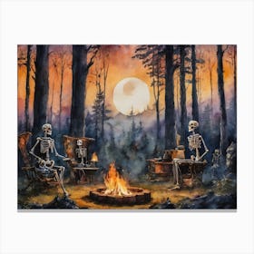 This Meeting is Dead ~ Spooky Skulls Skeletons Halloween Gothic Watercolour  Canvas Print