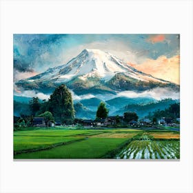 Mountain Landscape with Rice Fields Painting Canvas Print